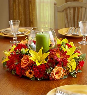 Fall Centerpiece with Pillar Candle